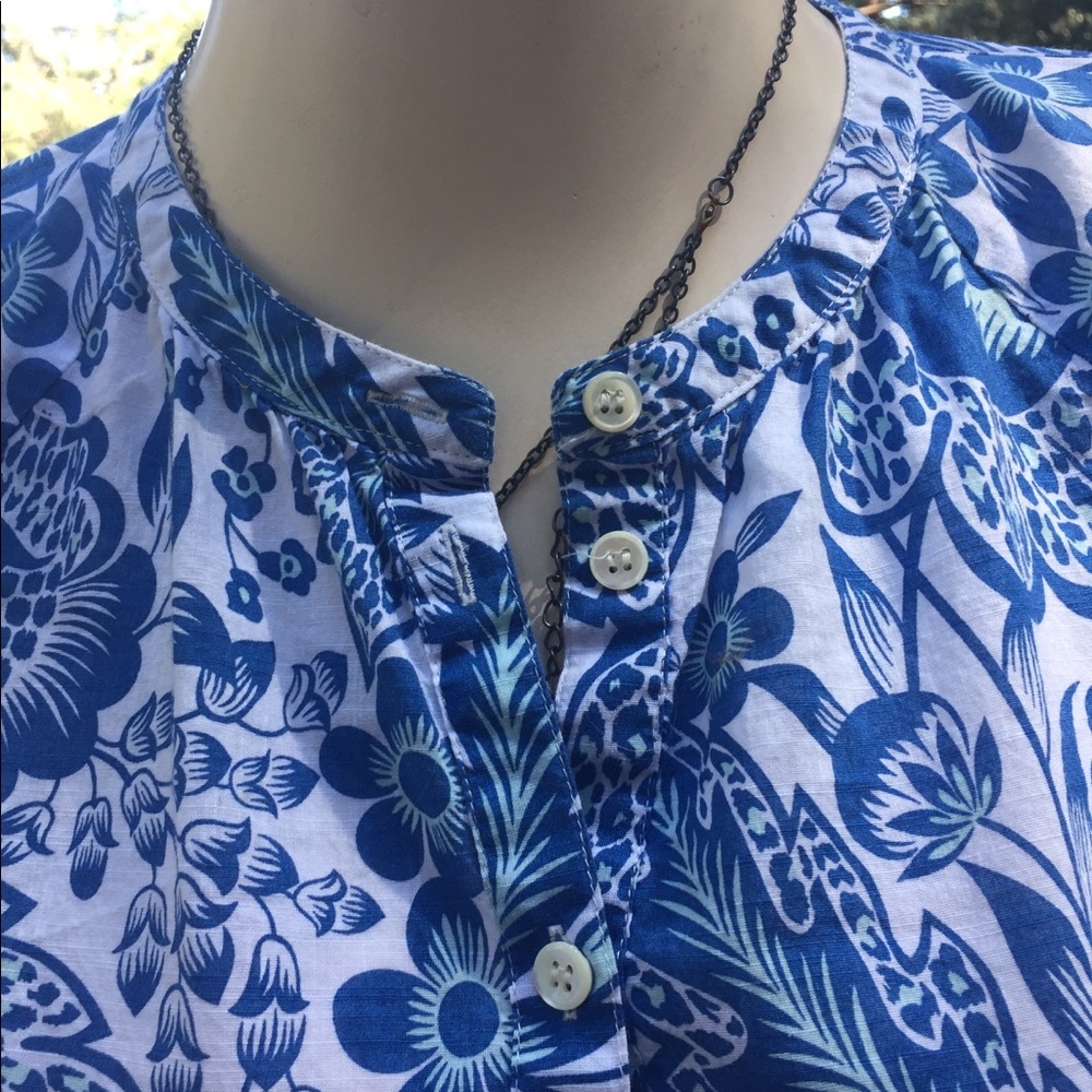 J .Crew cotton floral print light blue floral long sleeve print blouse HPx2 - Picture 4 of 11
